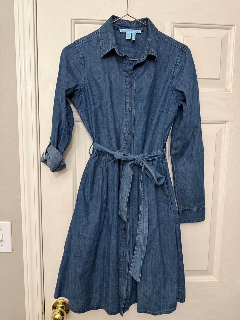 Draper James Indigo Denim Shirt Dress with Tie Waist